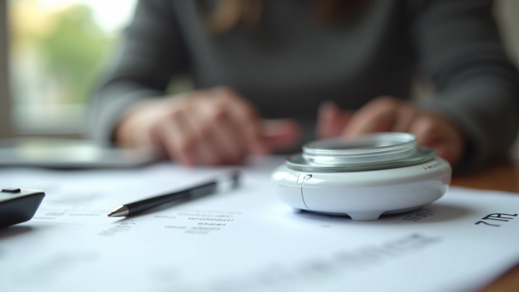 Stromzähler und Energierechnung auf einem Tisch mit Taschenrechner