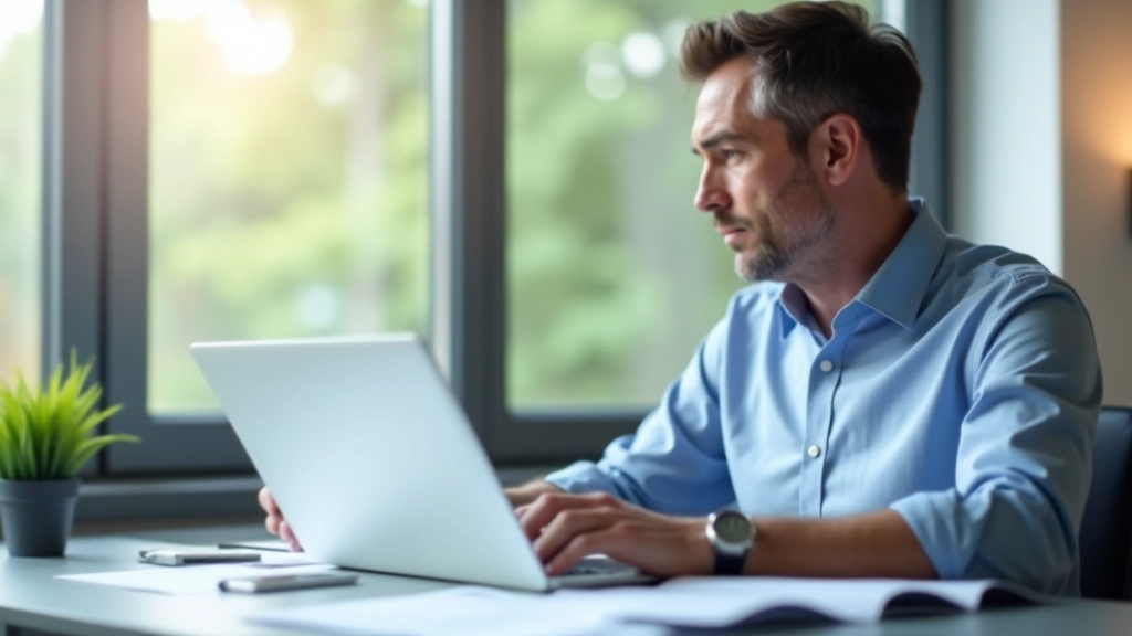 Person mit Laptop analysiert Energieverbrauchsdaten und Rechnungen